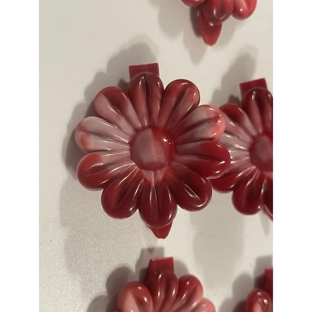 Vintage Lot Girl's Hair Clips Barettes Flowers Red White‎ Ombré Plastic 90's Y2K